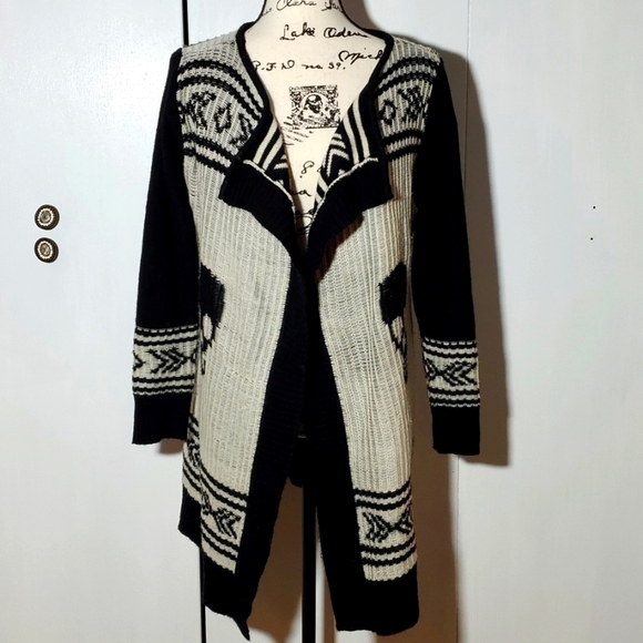 RD Style- Womens Black/Cream Skull Open Cardigan Goth Grunge Punk Sz.Medium - Picture 2 of 7